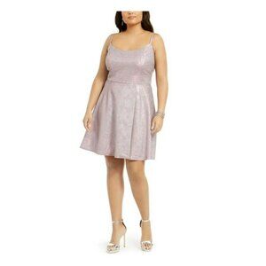 Morgan & Co Sparkle Fit & Flare Dress Pink Spaghetti Straps #12754WM SZ 16W NWT